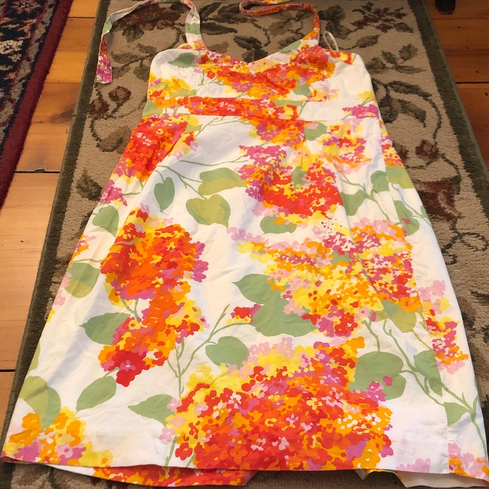 Boden White Sundress with Orange, Yellow & Pink Floral Print